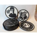 DIGIARTISAN3D Harry Potter Temalı 4'lü Set 3D Baskı Bardak Altlığı | Hogwarts, 9 3/4, Kahve, Portre Ev Hediyesi,
