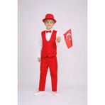 Dıgıl Kids Erkek Çocuk Yelekli Takım Likralı Pantalon Uzun Kol Gömlek - Kırmızı - Beyaz - 8 Yaş