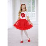Dıgıl Kids Kız Çocuk Çiçek Desenli T-Shirt Etek Takım - Kırmızı - Beyaz - 5 - 6 Yaş