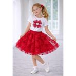 Dıgıl Kids Kız Çocuk Çiçek Desenli T-Shirt Etek Takım - Kırmızı - Beyaz - 6 - 7 Yaş