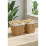 Digithome 2'li Kare Rattan Hasır Patates Soğan Sarımsak Meyve Sepeti Düzenleyici Organizer -9T01