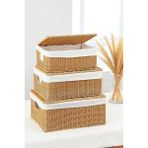 Digithome 3’lü Kapaklı Hasır Organizer Sepet- 1376 - Beyaz - Kahverengi