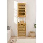 Digithome Bambu Kirli Sepetli 1 Raflı Kapaklı Banyo Dolabı Banyo Düzenleyici Çamaşır Sepeti Organizer DB-0010 - Kahverengi - 5