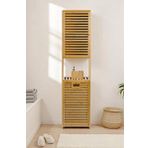 DigitHome Bambu Kirli Sepetli 1 Raflı Kapaklı Banyo Dolabı Banyo Düzenleyici Çamaşır Sepeti Organizer Db-0010
