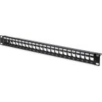 Digitus 24 Port Bos Patch Panel, Zirhli, 1U Yuksekliginde, Siyah Renk Digitus Modular Patch Panel, Shielded, 24-Port, Blank, 1U, Rack Mount, Color Black (Ral9005)