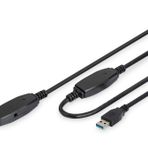 DIGITUS Aktif USB 3.0 Uzatma Kablosu - Tekrarlayıcı Kablosu - USB A Soketi - 20m - 5 Gbit/s - Tak ve Çalıştır - Hotswap - LED Fonksiyon Göstergesi - Siyah