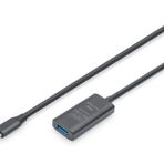 DIGITUS Aktif USB Uzatma Kablosu - USB-A Soket USB-C Fiş - 5 m - USB 3.2 Gen1-5 Gbit/s - Tak ve Çalıştır - Sinyal Güçlendirici ile - Siyah