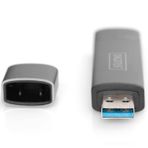 DIGITUS Hub ile Dual Card Reader - USB-A & USB-C - SD & Micro-SD Kart Okuyucu - USB 3.0 Hub 1 Port - Gri