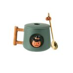 DIHOclub Sevimli 3D Seramik Kabak Kafası Kapaklı ve Kaşıklı Kupa - Kahve, Çay, Süt ve Daha Fazlası için Mükemmel - Cadılar Bayramı için İdeal Hediye - 14 oz (Cadılar Bayramı)