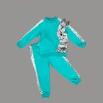 Diji Baby 1-2-3 Yaş Payetli Pelüş Tavşan Desenli Likra Penye Kumaş Sweat Pantolonlu Kız 2li Çocuk Takımı - Mint Yeşili