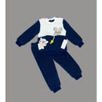 Diji Baby 1-2-3 Yaş Sallanan Balık Nakışlı Kuzu Kumaş Sweat Pantolon Uzun Kollu Kız Erkek 2 Li Takımı - Lacivert