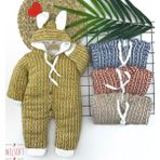 Diji Baby 6-9-12-18 Ay Düğme Kapamalı Kulaklı Kapşonlu Triko Kumaş Kız Erkek Bebek Tulumu - Mavi