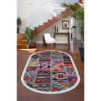 Dijidekor 9010 Patchwork Temalı Saçaklı Dijital Oval Halı Kaymaz Yıkanabilir Yolluk, Multi 200x300