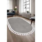 Dijidekor Avangard Oval Halı Sahra Gri Salon Koridor Antre Mutfak Halısı Silinebilir Ponpon Saçak, SAHRA-GRİ-OVAL-SAÇAKLI, 60x650