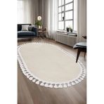 Dijidekor Avangard Oval Halı Sahra Krem Salon Koridor Antre Mutfak Halısı Silinebilir Saçaklı, SAHRA-KREM-OVAL-SAÇAKLI, 40x70