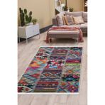 Dijidekor Dijidekor 9010 Patchwork Temalı Saçaklı Dijital Halı Kaymaz Yıkanabilir Iskandinav Yolluk 100X700 - 100 x 700 cm - Renkli