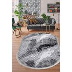 Dijidekor Halı Antrasit Cool Karo Saçaklı Oval Kesme Ince Yolluk Kilim Salon Halısı Modelleri, ANTRASİT-OVAL-SAÇAKLI, 100x700