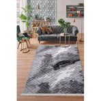 Dijidekor Halı Antrasit Cool Karo Yıkanabilir Saçaklı Kesme Ince Yolluk Kilim Salon Halısı Modeli, Gri, 120x700