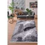 Dijidekor Halı Antrasit Cool Karo Yıkanabilir Saçaklı Kesme Ince Yolluk Kilim Salon Halısı Modeli, Gri, 80x300