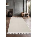 Dijidekor Halı Cool Krem Pramit Yıkanabilir Saçaklı Kesme Ince Yolluk Kilim Salon Halısı Modelleri, Ekru, 100x150