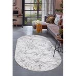 Dijidekor Halı Gri Cool Karo Yıkanabilir Saçaksız Oval Kesme Ince Yolluk Kilim Salon Halısı Modeli, GRİ-OVAL-SAÇAKSIZ, 60x200