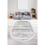 Dijidekor Halı Gri Cool Ky7056 Yıkanabilir Saçaklı Oval Kesme Ince Yolluk Kilim Salon Halısı Modeli, 80x50