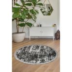 Dijidekor Halı Gri Iskandinav Yıkanabilir Saçaklı Yuvarlak Delüxe Yolluk Kilim Salon Halısı Modeli, Gri-Siyah, 160x160