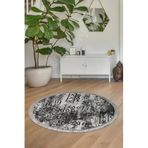 Dijidekor Halı Gri Iskandinav Yıkanabilir Saçaklı Yuvarlak Delüxe Yolluk Kilim Salon Halısı Modeli, Gri-Siyah, 180x180