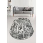 Dijidekor Halı Gri Iskandinav Yıkanabilir Saçaksız Oval Delüxe Yolluk Kilim Salon Halısı Modelleri, GRİ - SİYAH, 60x550