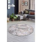 Dijidekor Halı Gri3 Karo Yıkanabilir Yuvarlak Kesme Ince Yolluk Kilim Salon Halısı Modelleri - Pudra - 160 x 160 cm