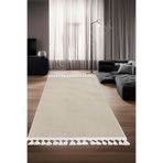 Dijidekor Halı Krem Sahra Yıkanabilir Saçaklı Kaymaz Kesme Ince Yolluk Kilim Salon Halısı Modelleri, SAHRA-KREM-SAÇAKLI, 140x650