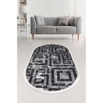 Dijidekor Halı Siyah Cool K1320 Saçaklı Oval Kaymaz Kesme Ince Yolluk Kilim Salon Halısı Modelleri, 40x70