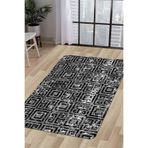 Dijidekor Halı Siyah Cool K1320 Yıkanabilir Saçaksız Kesme Ince Yolluk Kilim Salon Halısı Modelleri, 80x400
