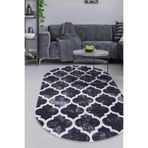 Dijidekor Halı Siyah Maça Yıkanabilir Saçaksız Oval Kesme Ince Yolluk Kilim Salon Halısı Modelleri, SİYAH, 80x700