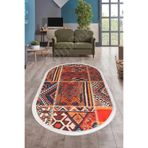 Dijidekor Halı Turuncu Cool K1300 Saçaklı Oval Kesme Ince Yolluk Kilim Salon Halısı Modelleri, 80x200