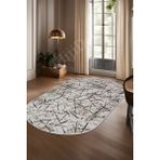 Dijidekor Halı Vizon Karo Yıkanabilir Oval Kesme Ince Yolluk Kilim Salon Halısı Modelleri - Krem - 60 x 100 cm