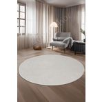 Dijidekor Janjanlı Yuvarlak Halı Açık Krem Banyo Halısı Silinebilir 120X120