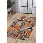 dijidekor K1300 Patchwork Dijital Baskılı Yıkanabilir Antibakteriyel Antialerjik Antistatik Kaymaz Taban Halı Yolluk | Turuncu - 100x200 cm - - Dikdörtgen - Saçaksız