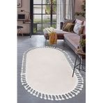 Dijidekor Lüx Post Peluş Düz Krem Oval Saçaklı Bohem Koridor Oturma Odası Ve Salon Halısı, KREM-OVAL-SAÇAKLI, 200x250