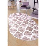 Dijidekor Maça Bej Saçaksız Dijital Oval Halı Kaymaz Yıkanabilir Yolluk, 140x400