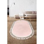 Dijidekor Pembe Oval Post Halı Saçaklı Peluş Yumuşacık Antibakteriyel Çocuk Mutfak Salon Halısı, 120x250
