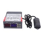 Dijital AC Sıcaklık Nem Kontrol Cihazı, STC-3028 AC110-220V Sıcaklık Ve Nem Higrometre Termostat Kontrol Cihazı 10a AM2120 Su Geçirmez Sensörlü (KOSDFOGE) Çift Ekran(12V)