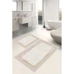 Dijital Baskı Çerçeveli Kaymaz Taban 2Li Set Banyo Paspası (50X60cm-60X100cm) Bej Tek Ebat
