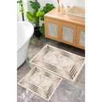 Dijital Baskı Çerçeveli Mermer Desen Kaymaz Taban 2li Set Banyo Paspası Klozet Takımı (50x60cm-60x100cm) - Kahverengi