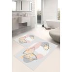 Dijital Baskı Kelebek Desenli Kaymaz Taban 2li Set Banyo Paspası Klozet Takımı (50x60cm-60x100cm) - Gri