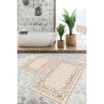 Dijital Baskı Kilim Desen Kaymaz Taban 2Li Set Banyo Paspası Klozet Takımı (50X60cm-60X100cm) Krem Tek Ebat