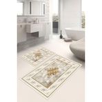 Dijital Baskı Klasik Desen Kaymaz Taban 2li Set Banyo Paspası Klozet Takımı (50x60cm-60x100cm) - Krem