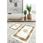 Dijital Baskı Mermer Desen Kaymaz Taban 2li Set Banyo Paspası Klozet Takımı (50X60CM-60X100CM) - Gold