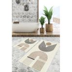 Dijital Baskı Modern Kaymaz Taban 2Li Set Banyo Paspası Klozet Takımı (50X60cm-60X100cm) Kahverengi Tek Ebat