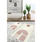 Dijital Baskı Modern Kaymaz Taban 2Li Set Banyo Paspası Klozet Takımı (50X60cm-60X100cm) Pembe Tek Ebat